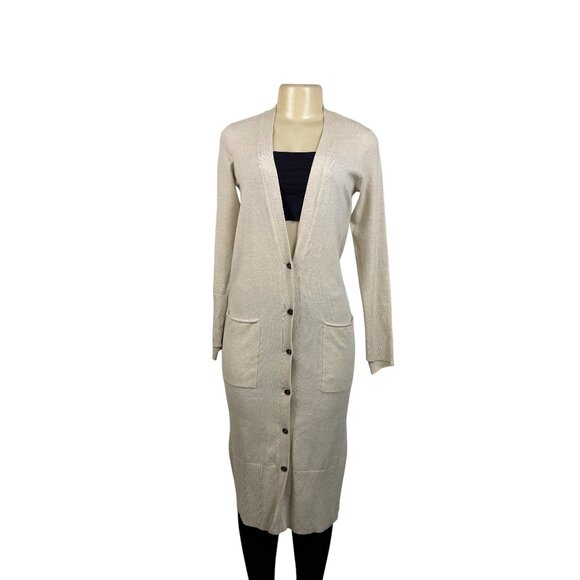 Jessica Simpson Womens Beige Knit Longline Cardigan With Buttons & Pockets Sz M - Picture 1 of 14